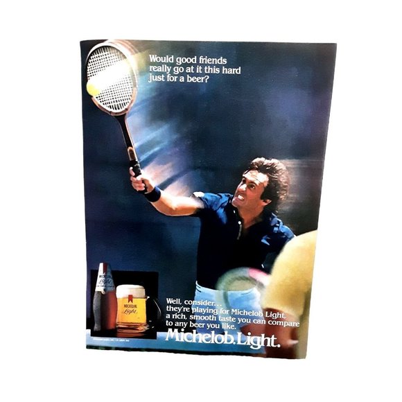 1981 Michelob Light Tennis Player Wood Racquet Vintage Original Print ad - Picture 1 of 1